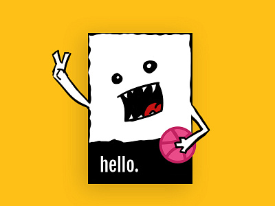 Hello Dribbble! black debut shot dribbble goofy hello illustration monster rawr white yellow
