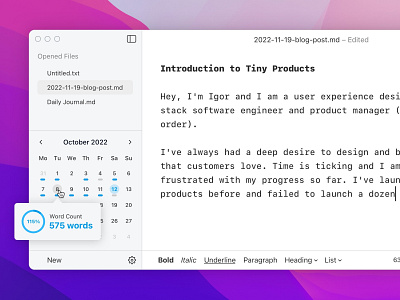 Daily Write App desktop app habit mac mac app macos ui ux writer