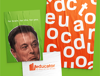 Educator Branding books brand design brand identity branding design education elon musk fun green identity kids logo logotype mask orange poster study