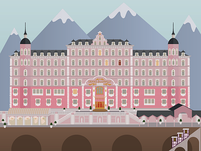 Grand Budapest Hotel blue brown budapest budapest hotel films grand grand budapest hotel hotel illustration pink purple wes anderson