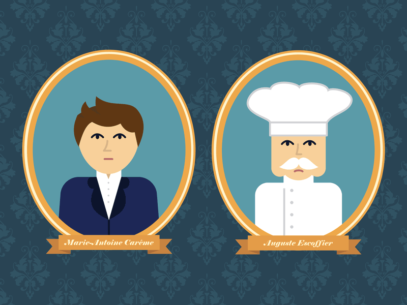 Careme & Escoffier: Mother Sauces careme character chef chefs cuisine escoffier french illustration lucky peach mother sauces people sauces