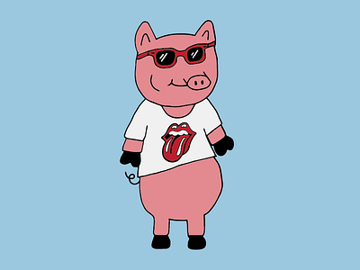 The Cool Pig in Town cartoon illustration oink pig ray bans rolling stones sunglasses