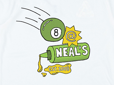 8 at Neal's 2008 cartoon eight ball green halftone neal neals deli yellow