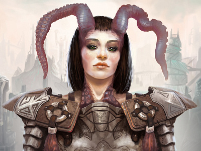 Lady O alien armour city fantasy portrait sci fi tentacles