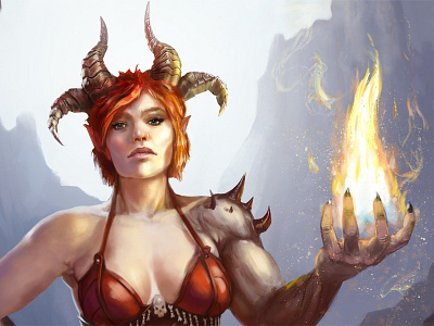 Demon Girl demon fantasy fire girl horns illustration