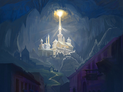Seeking Daylight II castle cave environment fantasy illustration landscape light