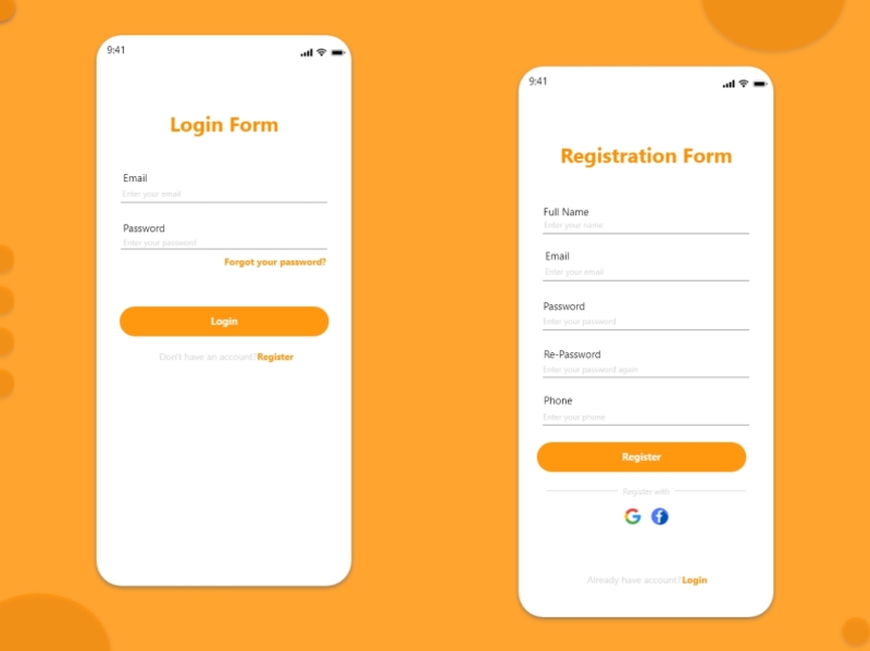 Login and Registration Screen by Winda Mariana on Dribbble