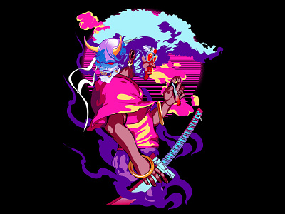 Afro Samurai Fan Art anime branding design fan art illustration illustrator japanese pop art synthwave vaporwave