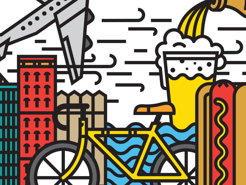 Show Me Some Bean mural illustration interior installation chicago hotdog bicycle bean