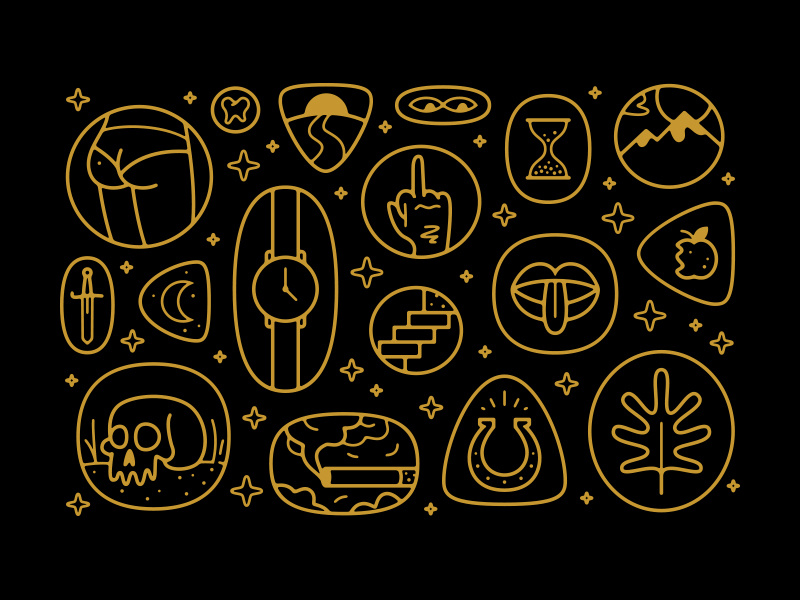 Road of Misery skull acid trip mystical wonders icons illustration time lord lucky duck smokes peepers butts