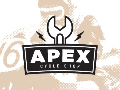 Apex branding cycle shop lightning bolt logo wrench