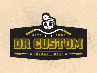 Dr Custom branding choppers custom doctor dr custom dubai handle bars logo motorcycle shop skull
