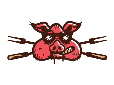 Backyard BBQ bbq branding bros cigar fork grilling hog illustration logo pig ribs