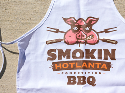 Smokin Hotlanta BBQ apron atlanta bbq branding competition grill illustration logo pig print