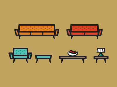 Furniture Set chair coffee table couch fruit bowl furniture icons ikea sucks illustration lamp love seat modern ottoman side table sofa