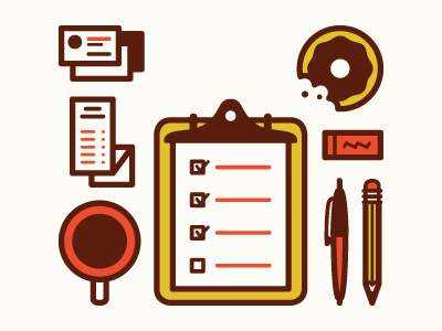 Work Time cars checklist clipboard coffee desk donut eraser fun illustration pen pencil receipts
