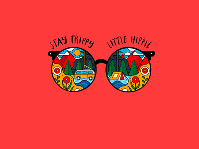 “Stay Trippy, Little hippie” background glasses illustration pop art red vector wallpaper
