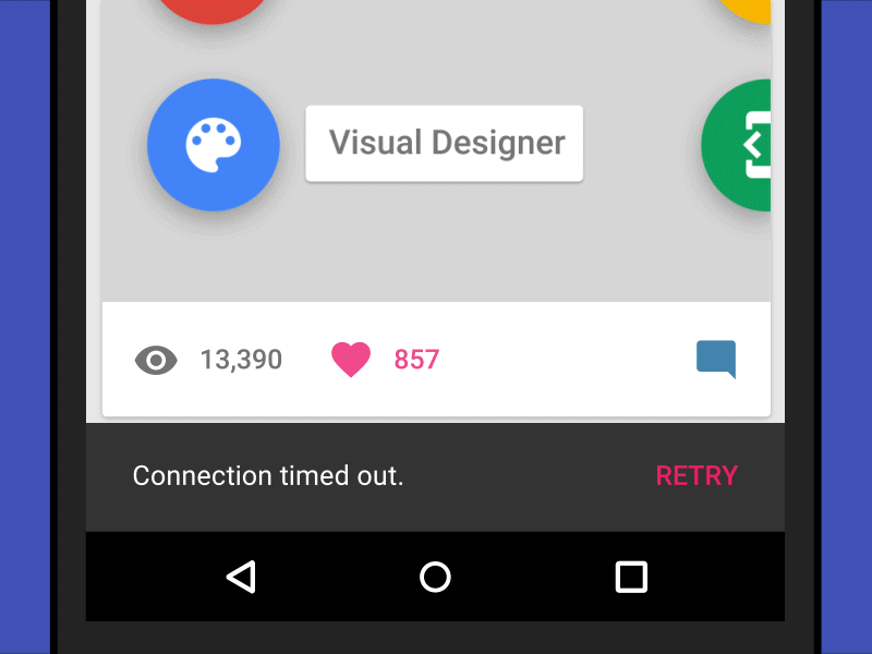 Droidddle - Snackbar & Two-phased loads snackbar dribbble droidddle android material design google google design photoshop after effects