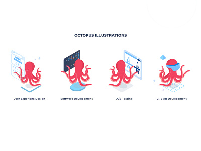 Octopus Illustrations blue design figma icon illustration landing logo ocean octopus prototype sea testing vector vr