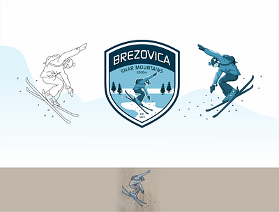 Ski mountain badge Brezovica - Kosovo, jumping skier badge brezovica jump jumping logo sketch ski skier snow winter