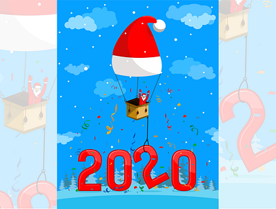 Santa on balloon throwing confetti 2020 ballon character christmas confetti isolated santa scene snow