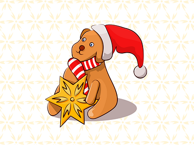 dog with Christmas hats and a star in his hand