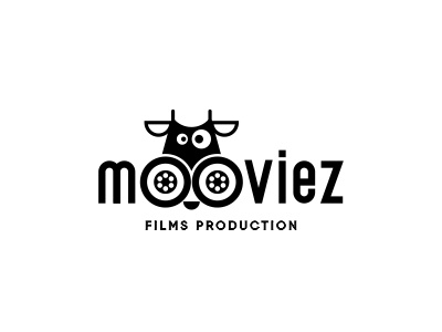 Mooviez animal black cow film illustration logo moo movie production roll