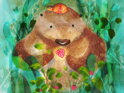 Magic berry bear berry digital art drawing illustration procreate illustration watercolor