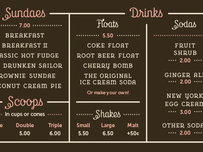 parlour menu dessert durham food truck ice cream lettering menu script slab serif