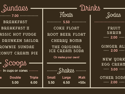 parlour menu dessert durham food truck ice cream lettering menu script slab serif