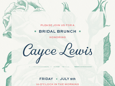 bridal brunch invitation lettering rose script wedding