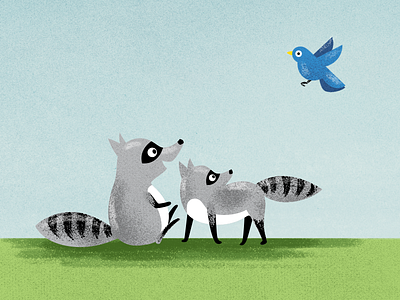 making friends bird illustration raccoon