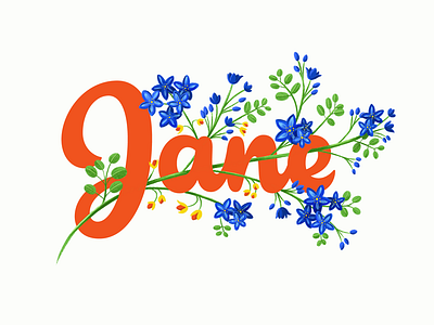 Jane cursive flowers illustration lettering script