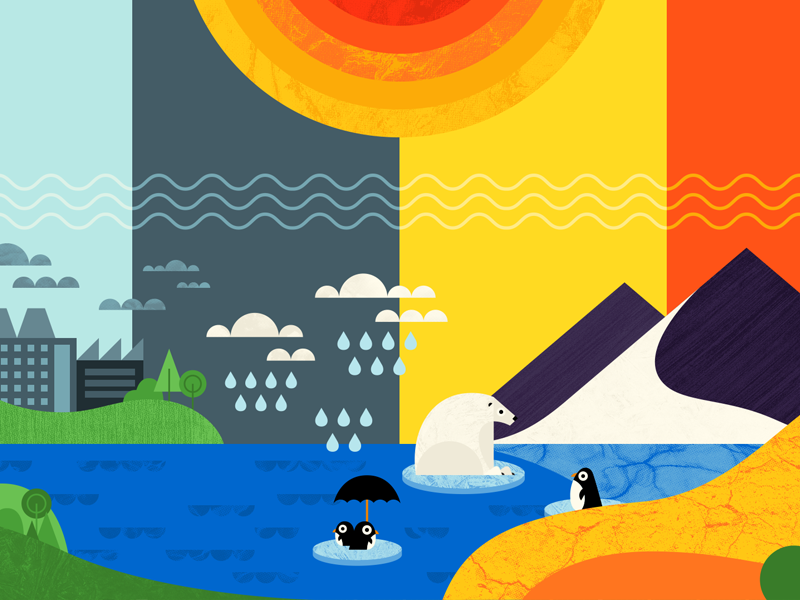 Climate Change - Greenhouse Effect atmosphere climate geometric heat wave illustration penguin polar bear sun texture weather