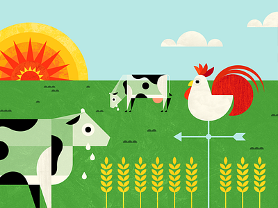 Climate Change - Cows climate cow farm geometric heat wave illustration rooster sun texture weather