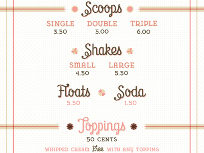 parlour menu ice cream lettering menu type