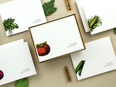 Farmstand note cards botanical illustration corn food note card onion peas spinach stationery tomato vegetables