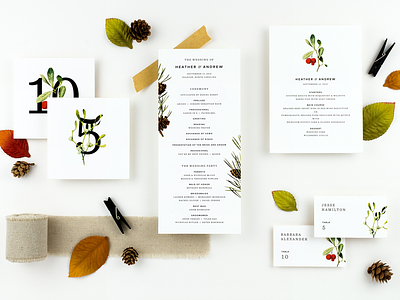 Hawthorn | Ceremony and Reception botanical illustration menu nature place cards plants program stationery table numbers wedding wild fruits