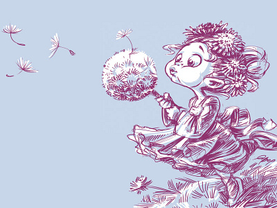 Dandelion character illustration postmark sketch