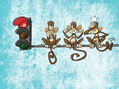 Three Monkeys cartoon character illustration