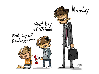 Monday cartoon first day kids kindergarten monday school