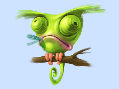 Owlmeleon character digital illustration project sketch