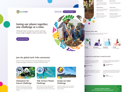 Earth Tribe challenges figma grayscale homepage interface landing page mockup scouting scouts sdgs ui ux web web design webdesign website