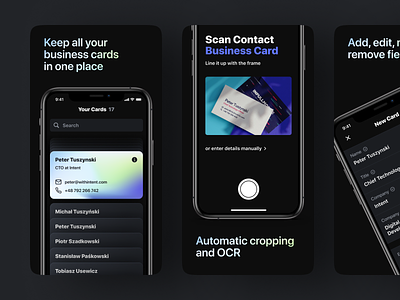 Bizdeck app black business card dark interaction ios mobile app ui ux visual design