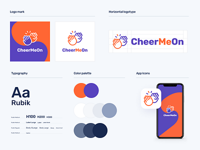 CheerMeOn Branding app app icon branding color palette logo logotype mobile app typography