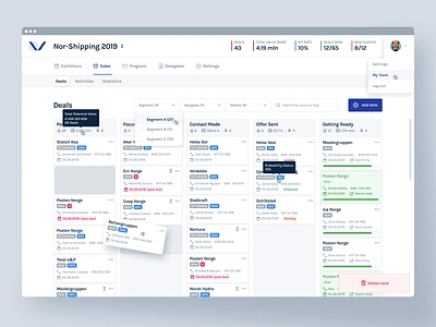 SalesVenyou Deals cards crm dashboard deals filters interaction kanban kanban board management sales settings stats ui ux visual design