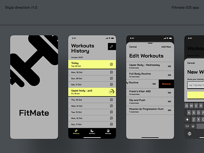 FitMate style explorations app exercise fit fitness fitness app gym health ios lifestyle mobile app moodboard style direction training ui ux visual design workout