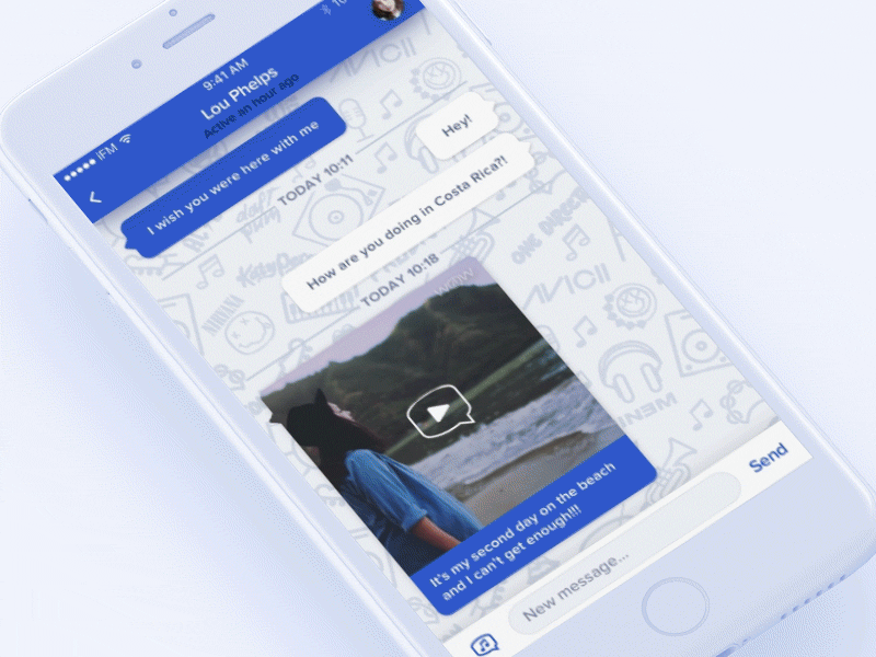 Message preview animation chat contact conversation ios mobile app music messages ui user experience ux video message visual design