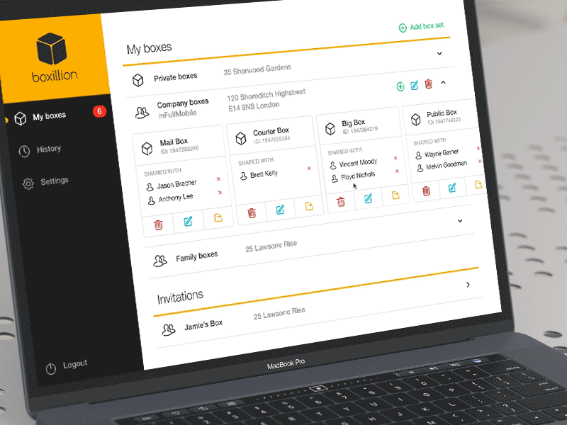 Boxillion Management Panel admin panel animation dashboard interaction design macbook mockup motion principle sketch ui ux visual design