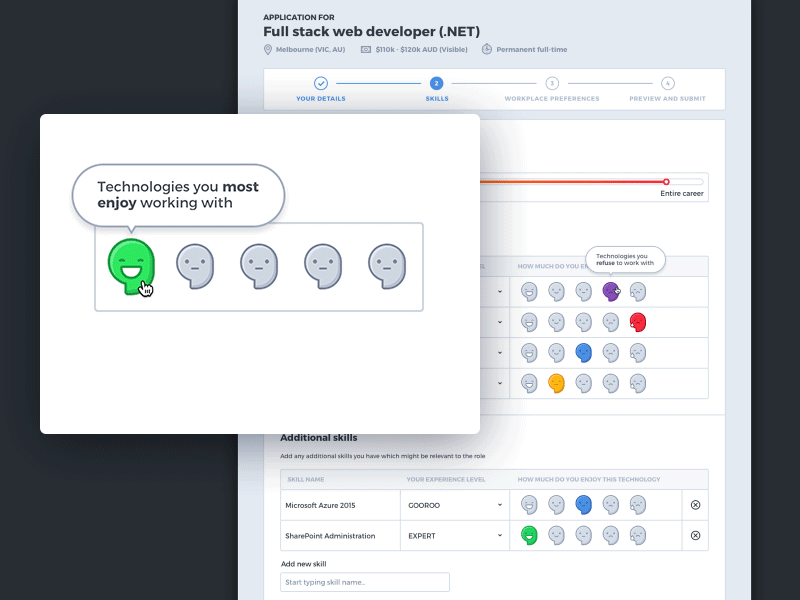 Tech Skills Rating emoji feedback icons illustrations interaction principle sketch skill rating technology ui ux visual design